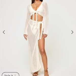 L*Space Los Cabos Top and Soliel Sarong Cream Swim Coverup set knit crochet